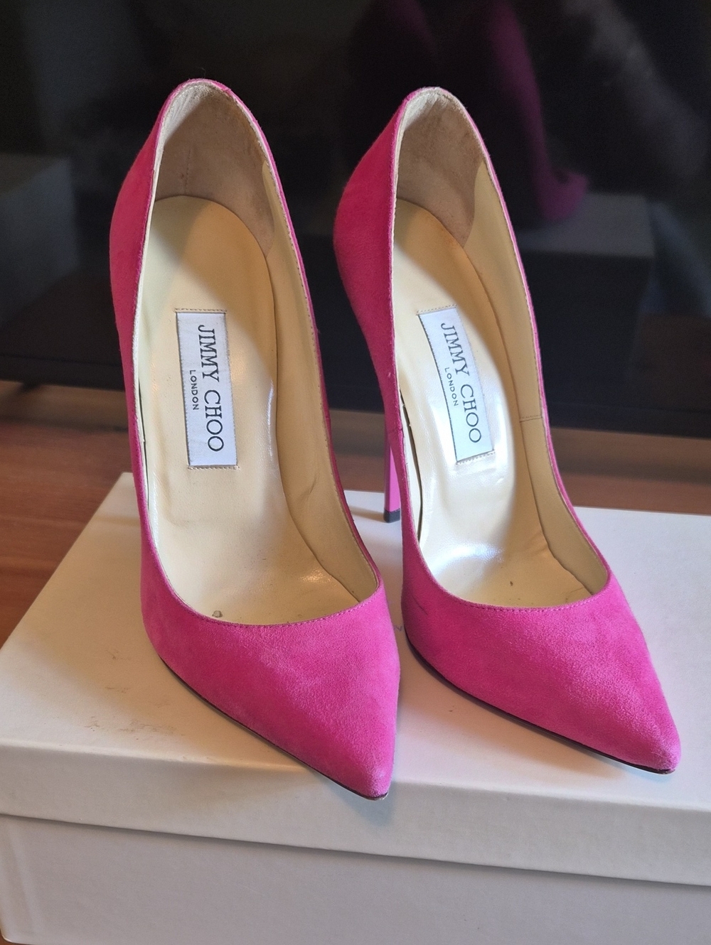 Jimmy Choo Hot Pink Suede Pointed-Toe Stiletto Pumps